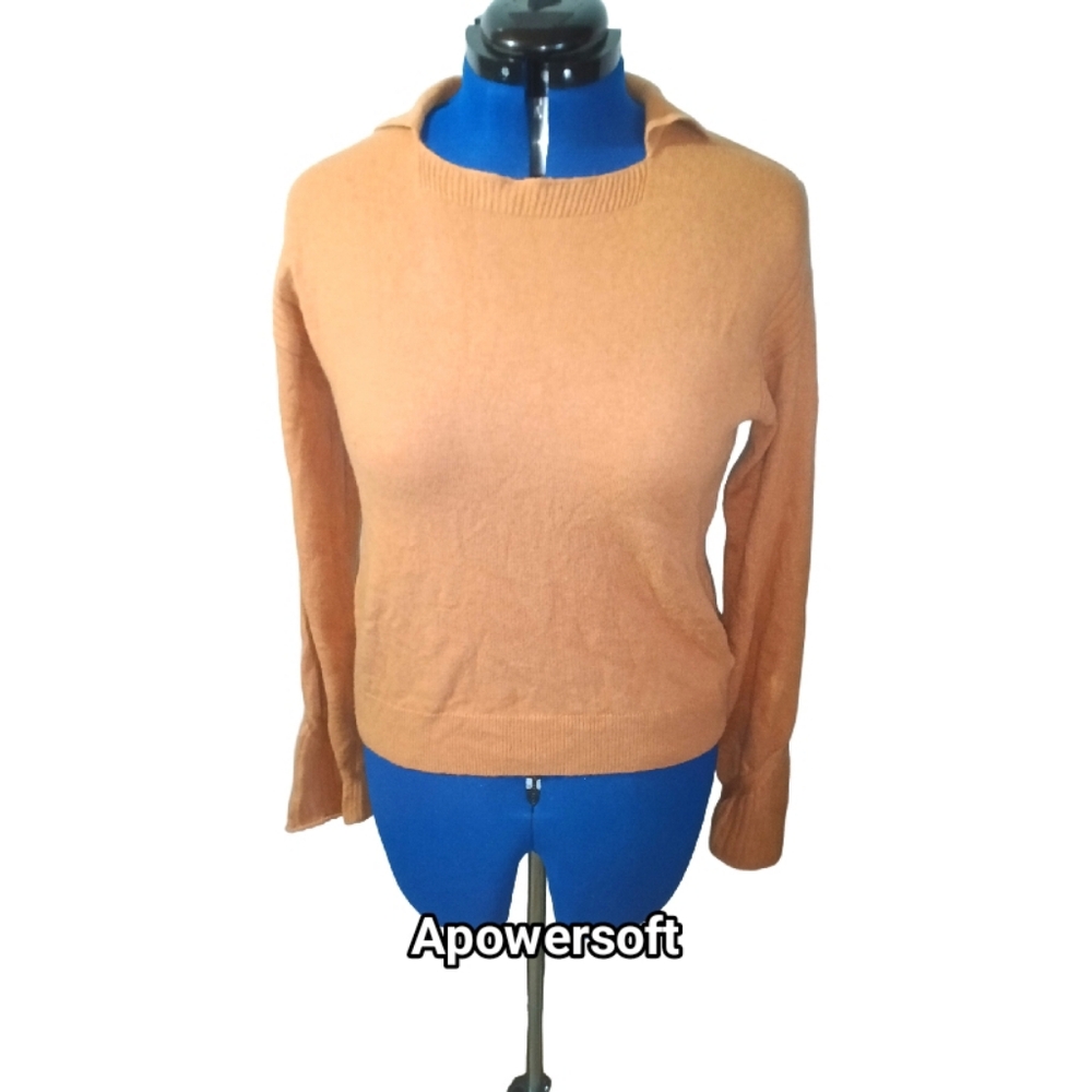 Soft Camel Collared Knit Pullover — Crescent — Size L